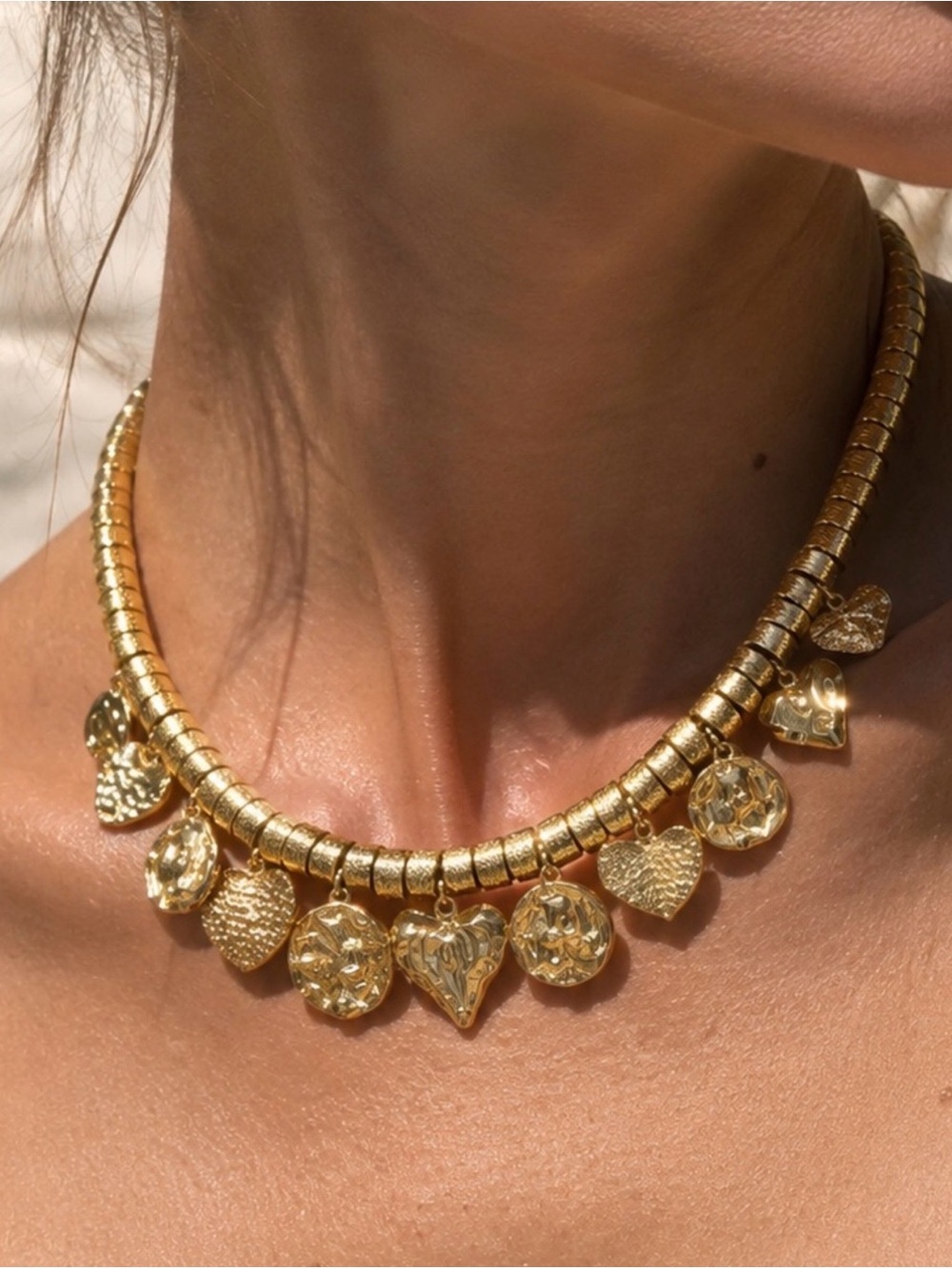 Gold Heart Charm Necklace - Women's Jewelry